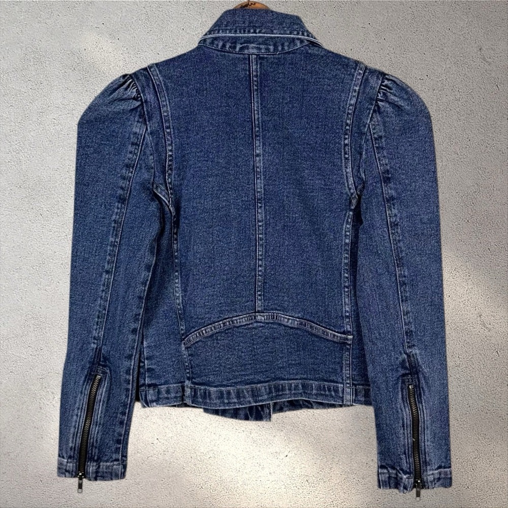 Briton Court Dark Wash Denim Moto Jacket NWT Sz XS - Picture 4 of 5